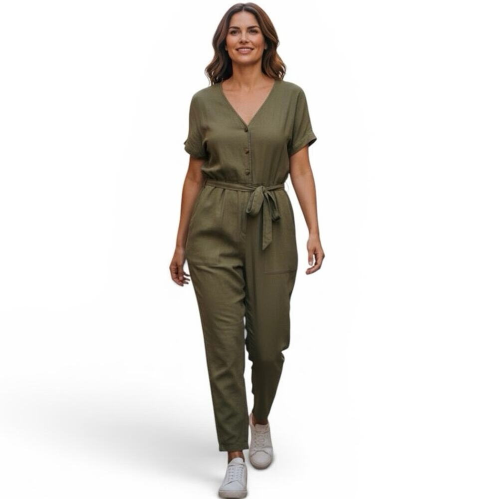 Old Navy Army Green Linen Blend Button Front Romper Jumpsuit Casual Size 2XL